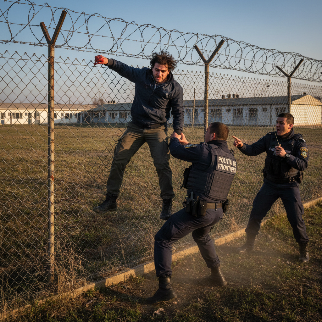 bărbat georgian urmărit de SRI evadat peste gardul cu sârmă ghimpată al centrului pentru străini