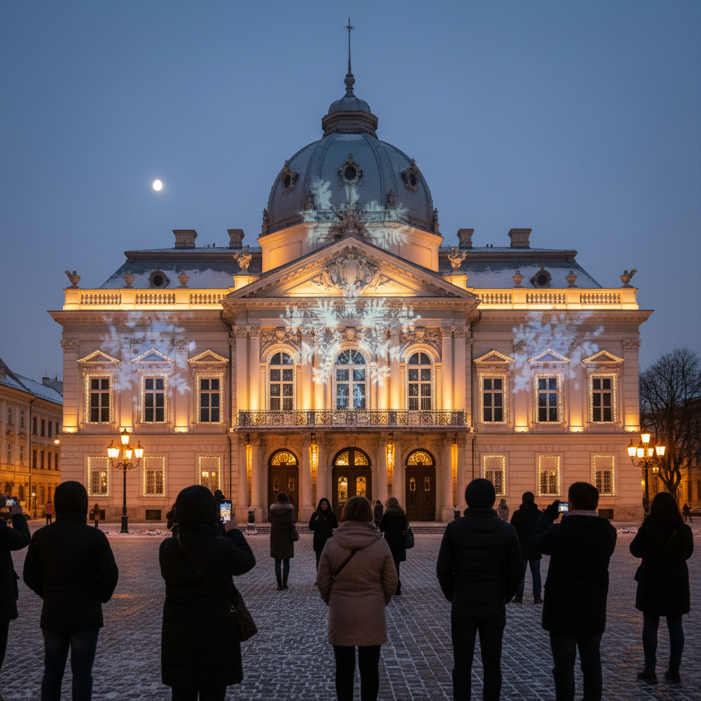 FOTO. Palatul Baroc, decorat pentru prima oară cu iluminat festiv la Muzeul Național de Artă
