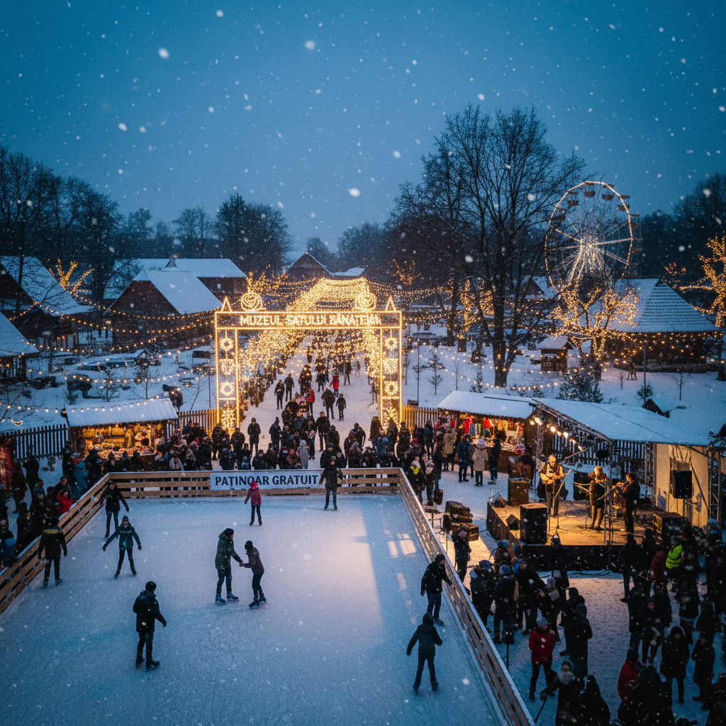 Lights of the Village inaugurează sezonul de iarnă la Muzeul Satului Bănățean cu lumini, concerte și patinoar gratuit