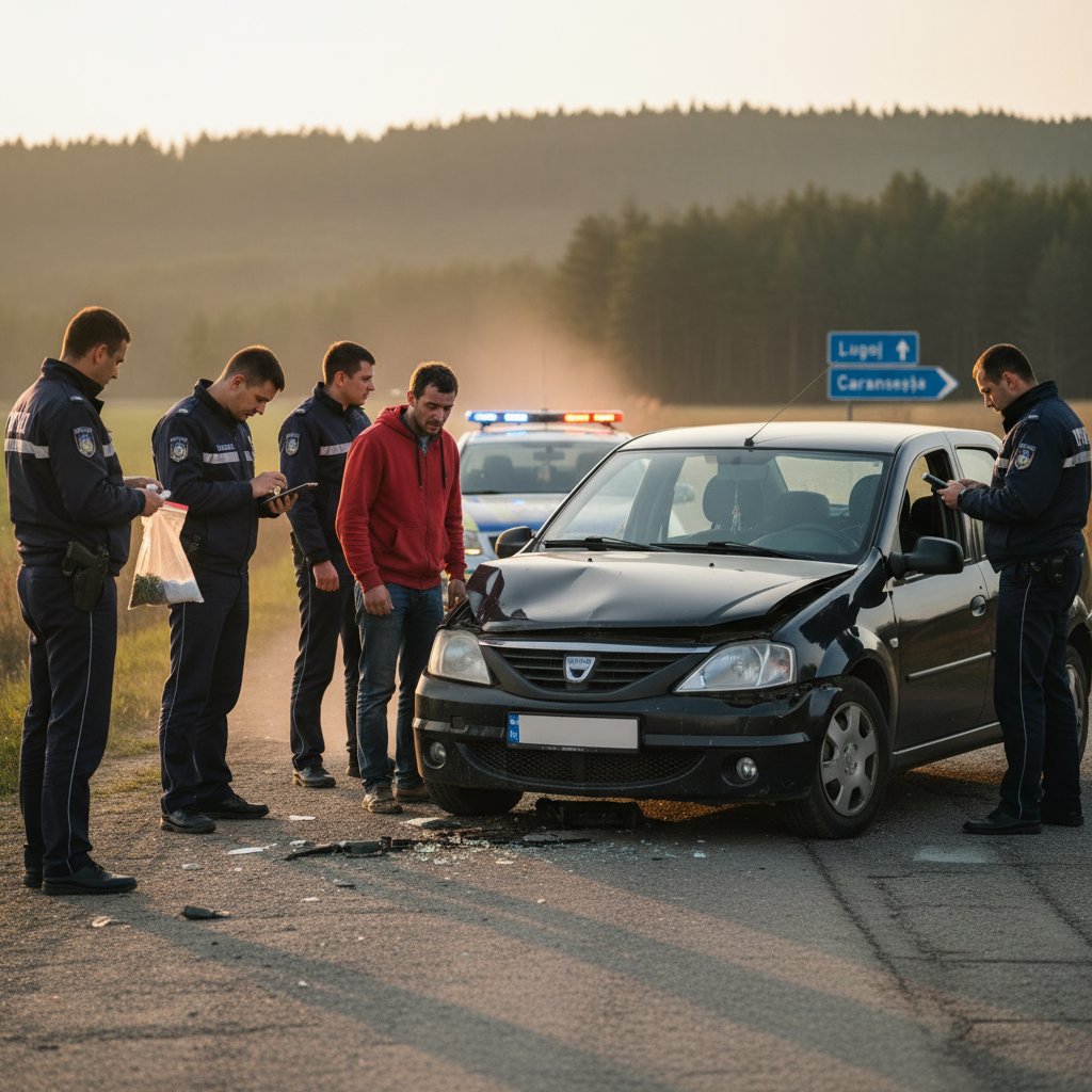 Mașină furată din Lugoj recuperată în Caransebeș; Șoferul, beat, fără permis și cu droguri asupra sa